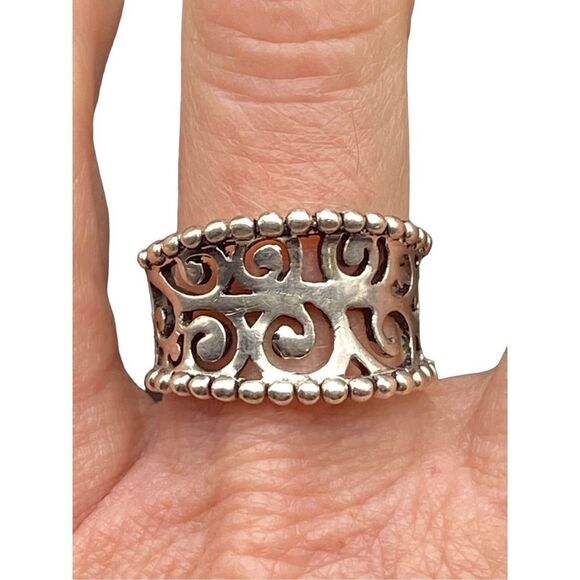 Sterling Silver 925 Open Scroll Band Ring dotted detail size 7 - Picture 1 of 8